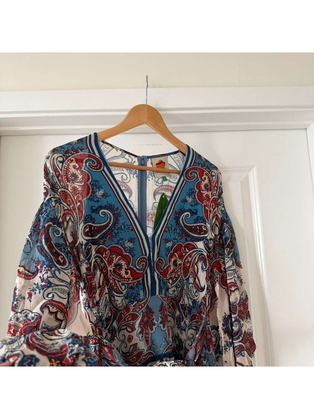 Farm Rio Blue Paisley Scarf Long Sleeve Maxi Dress - Picture 2 of 9